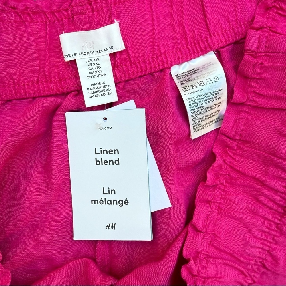 H&M High Rise Linen Blend Pull On Shorts Hot Pink Resort Wear Women's XXL Summer - Picture 4 of 5